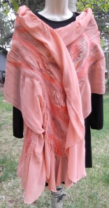 peach colored nuno felted shawl wrap